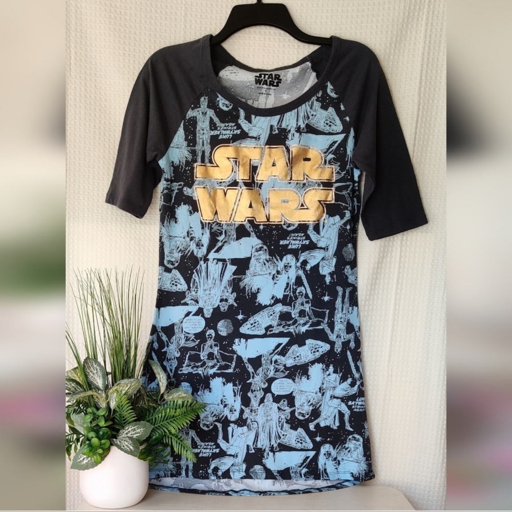 Star Wars Women's Blue Graphic Raglan 3/4 Sleeve Sleep Wear Size Small